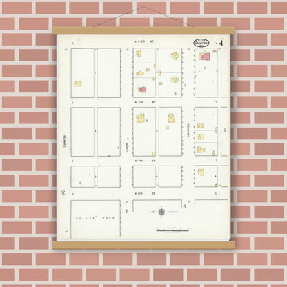 Old map wall art mockup — magnetic wood frame on brick wall — Sanborn Fire Insurance Map from Canyon, Randall County, Texas (1920), Sheet #0004