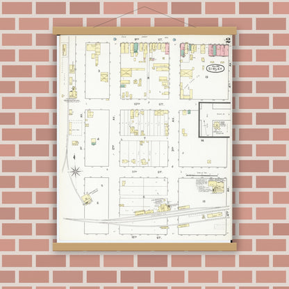 Old map wall art mockup — magnetic wood frame on brick wall — Sanborn Fire Insurance Map from Sibley, Osceola County, Iowa (1892), Sheet #0002