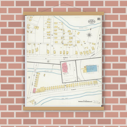 Old map wall art mockup — magnetic wood frame on brick wall — Sanborn Fire Insurance Map from Newark, Licking County, Ohio (1905), Sheet #0021