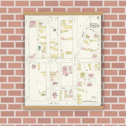 Old map wall art mockup — magnetic wood frame on brick wall — Sanborn Fire Insurance Map from Turners Falls, Franklin County, Massachusetts (1909), Sheet #0005