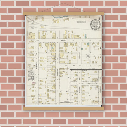 Old map wall art mockup — magnetic wood frame on brick wall — Sanborn Fire Insurance Map from Republic, Marquette County, Michigan (1888) - Complete Map Set