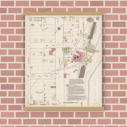 Old map wall art mockup — magnetic wood frame on brick wall — Sanborn Fire Insurance Map from New Ulm, Brown County, Minnesota (1922), Sheet #0017