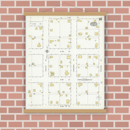 Old map wall art mockup — magnetic wood frame on brick wall — Sanborn Fire Insurance Map from Kerens, Navarro County, Texas (1921), Sheet #0010