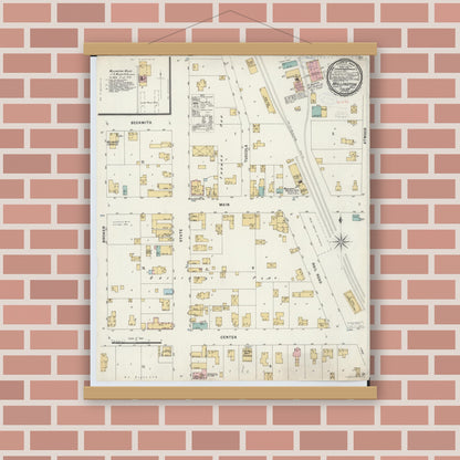 Old map wall art mockup — magnetic wood frame on brick wall — Sanborn Fire Insurance Map from Millington, Tuscola County, Michigan (1898), Sheet #0001