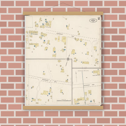 Old map wall art mockup — magnetic wood frame on brick wall — Sanborn Fire Insurance Map from Honokaa, Hawaii County, Hawaii (1914), Sheet #0002