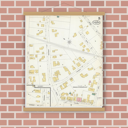 Old map wall art mockup — magnetic wood frame on brick wall — Sanborn Fire Insurance Map from Foxboro, Norfolk County, Massachusetts (1903), Sheet #0005