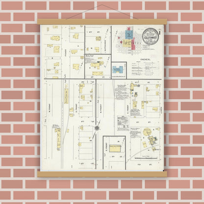 Old map wall art mockup — magnetic wood frame on brick wall — Sanborn Fire Insurance Map from Goldthwaite, Mills County, Texas (1909) - Complete Map Set