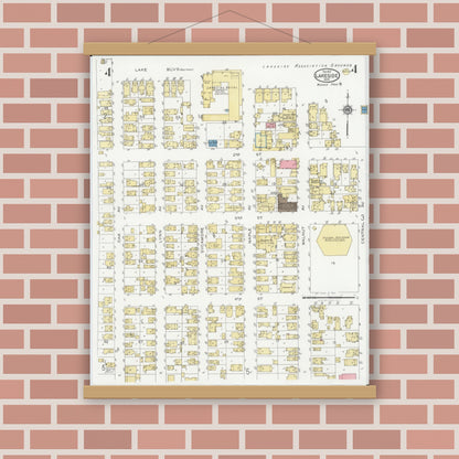 Old map wall art mockup — magnetic wood frame on brick wall — Sanborn Fire Insurance Map from Lakeside, Ottawa County, Ohio (1927), Sheet #0004