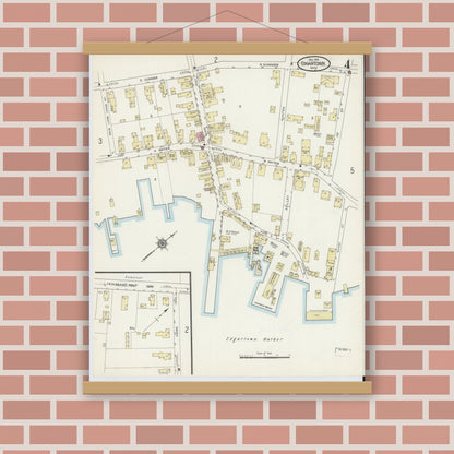 Old map wall art mockup — magnetic wood frame on brick wall — Sanborn Fire Insurance Map from Edgartown, Dukes County, Massachusetts (1914), Sheet #0004
