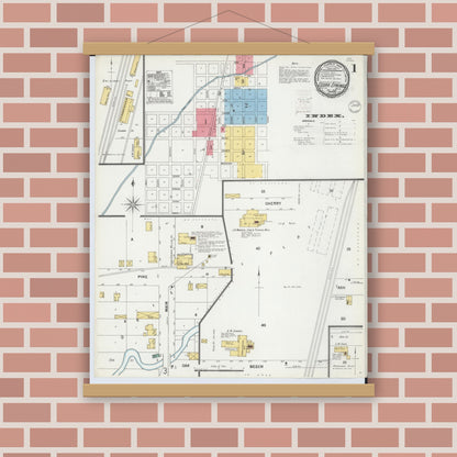 Old map wall art mockup — magnetic wood frame on brick wall — Sanborn Fire Insurance Map from Cedar Springs, Kent County, Michigan (1899) - Complete Map Set