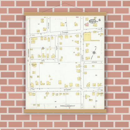 Old map wall art mockup — magnetic wood frame on brick wall — Sanborn Fire Insurance Map from Brenham, Washington County, Texas (1920), Sheet #0006