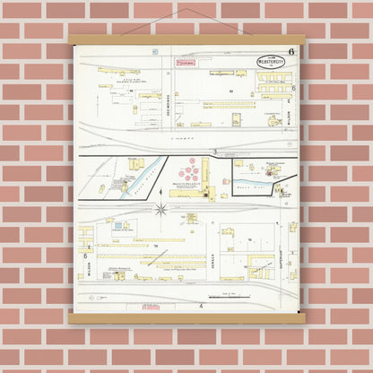 Old map wall art mockup — magnetic wood frame on brick wall — Sanborn Fire Insurance Map from Webster City, Hamilton County, Iowa (1896), Sheet #0006