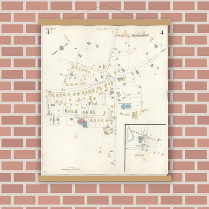 Old map wall art mockup — magnetic wood frame on brick wall — Sanborn Fire Insurance Map from Bryn Athyn, Montgomery County, Pennsylvania (1941), Sheet #0004