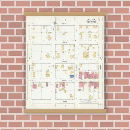 Old map wall art mockup — magnetic wood frame on brick wall — Sanborn Fire Insurance Map from Green Cove Springs, Clay County, Florida (1917), Sheet #0002