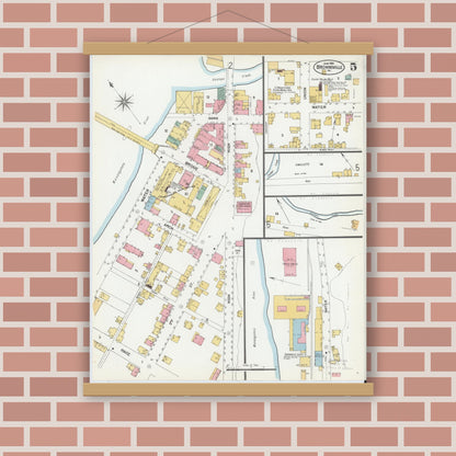 Old map wall art mockup — magnetic wood frame on brick wall — Sanborn Fire Insurance Map from Brownsville, Fayette County, Pennsylvania (1901), Sheet #0005
