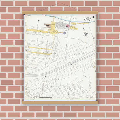 Old map wall art mockup — magnetic wood frame on brick wall — Sanborn Fire Insurance Map from Cloquet, Carlton County, Minnesota (1905), Sheet #0005