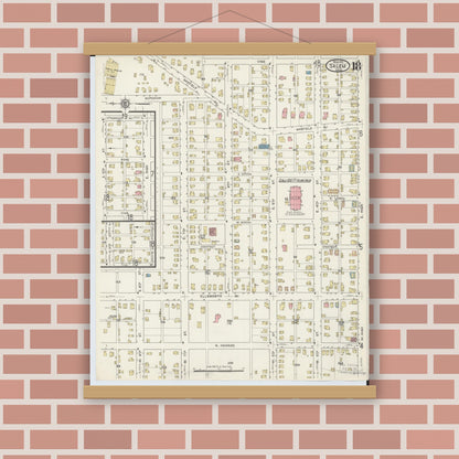 Old map wall art mockup — magnetic wood frame on brick wall — Sanborn Fire Insurance Map from Salem, Columbiana County, Ohio (1915), Sheet #0018