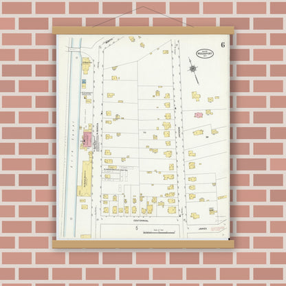 Old map wall art mockup — magnetic wood frame on brick wall — Sanborn Fire Insurance Map from Weedsport, Cayuga County, New York (1911), Sheet #0006