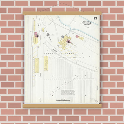 Old map wall art mockup — magnetic wood frame on brick wall — Sanborn Fire Insurance Map from Crookston, Polk County, Minnesota (1913), Sheet #0013