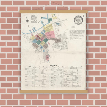 Old map wall art mockup — magnetic wood frame on brick wall — Sanborn Fire Insurance Map from Martinez, Contra Costa County, California (1920) - Complete Map Set