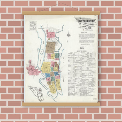 Old map wall art mockup — magnetic wood frame on brick wall — Sanborn Fire Insurance Map from Saint Augustine, Saint John's County, Florida (1917) - Complete Map Set