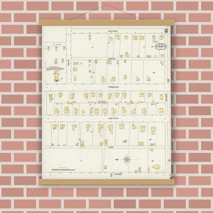 Old map wall art mockup — magnetic wood frame on brick wall — Sanborn Fire Insurance Map from McKinney, Collin County, Texas (1897), Sheet #0002