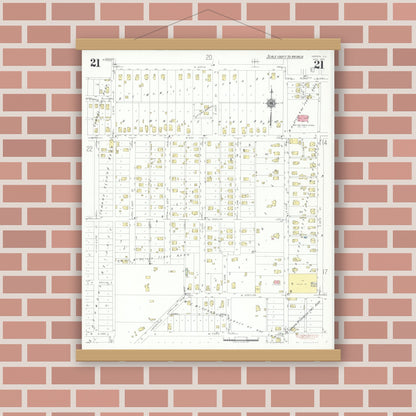 Old map wall art mockup — magnetic wood frame on brick wall — Sanborn Fire Insurance Map from Herrin, Williamson County, Illinois (1941), Sheet #0021