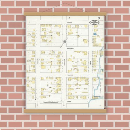 Old map wall art mockup — magnetic wood frame on brick wall — Sanborn Fire Insurance Map from Corpus Christi, Nueces County, Texas (1909), Sheet #0003