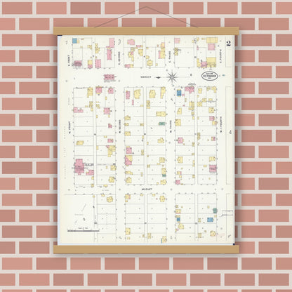 Old map wall art mockup — magnetic wood frame on brick wall — Sanborn Fire Insurance Map from Hermann, Gasconade County, Missouri (1908), Sheet #0002