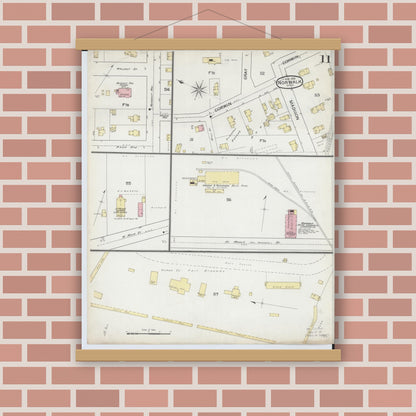 Old map wall art mockup — magnetic wood frame on brick wall — Sanborn Fire Insurance Map from Norwalk, Huron County, Ohio (1893), Sheet #0011