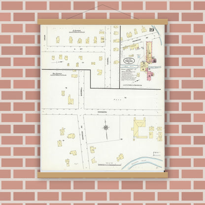 Old map wall art mockup — magnetic wood frame on brick wall — Sanborn Fire Insurance Map from Oneida, Madison County, New York (1909), Sheet #0019