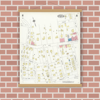Old map wall art mockup — magnetic wood frame on brick wall — Sanborn Fire Insurance Map from Port Washington, Nassau County, New York (1925), Sheet #0008