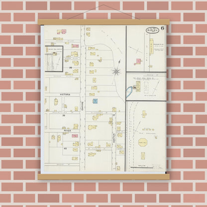 Old map wall art mockup — magnetic wood frame on brick wall — Sanborn Fire Insurance Map from Ripley, Brown County, Ohio (1890), Sheet #0006