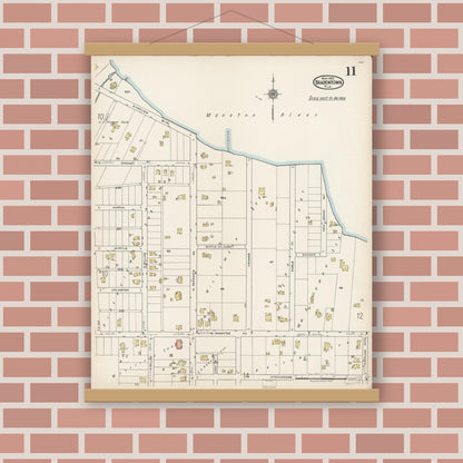 Old map wall art mockup — magnetic wood frame on brick wall — Sanborn Fire Insurance Map from Bradentown, Manatee County, Florida (1922), Sheet #0011