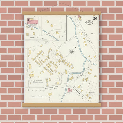 Old map wall art mockup — magnetic wood frame on brick wall — Sanborn Fire Insurance Map from Ossining, Westchester County, New York (1903), Sheet #0020