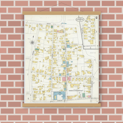 Old map wall art mockup — magnetic wood frame on brick wall — Sanborn Fire Insurance Map from Saint Augustine, Saint John's County, Florida (1904), Sheet #0002