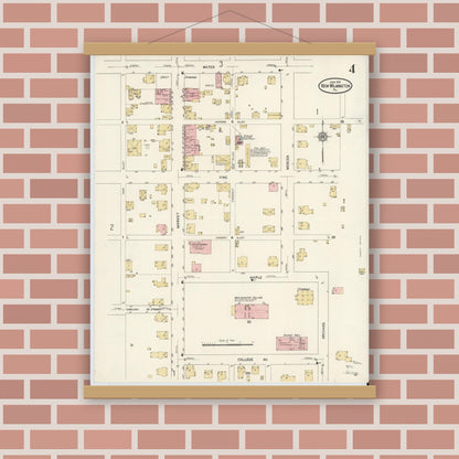 Old map wall art mockup — magnetic wood frame on brick wall — Sanborn Fire Insurance Map from New Wilmington, Lawrence County, Pennsylvania (1912), Sheet #0004