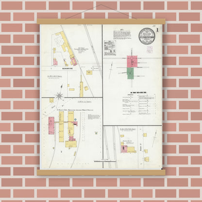 Old map wall art mockup — magnetic wood frame on brick wall — Sanborn Fire Insurance Map from Elizabethtown, Lancaster County, Pennsylvania (1902) - Complete Map Set