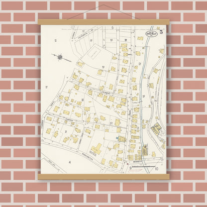 Old map wall art mockup — magnetic wood frame on brick wall — Sanborn Fire Insurance Map from Grass Valley, Nevada County, California (1912), Sheet #0005