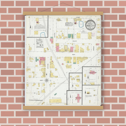 Old map wall art mockup — magnetic wood frame on brick wall — Sanborn Fire Insurance Map from Norris City, White County, Illinois (1906), Sheet #0001