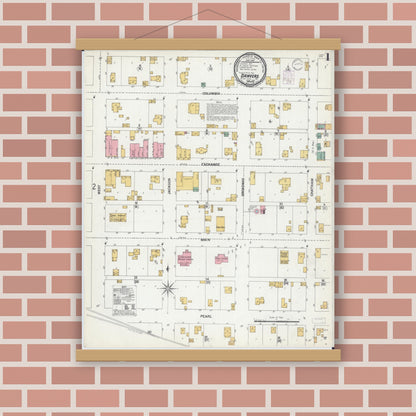 Old map wall art mockup — magnetic wood frame on brick wall — Sanborn Fire Insurance Map from Danvers, McLean County, Illinois (1901) - Complete Map Set