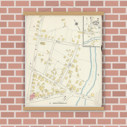 Old map wall art mockup — magnetic wood frame on brick wall — Sanborn Fire Insurance Map from Maynard, Middlesex County, Massachusetts (1915), Sheet #0007