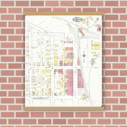 Old map wall art mockup — magnetic wood frame on brick wall — Sanborn Fire Insurance Map from Columbus Junction, Louisa County, Iowa (1917), Sheet #0002