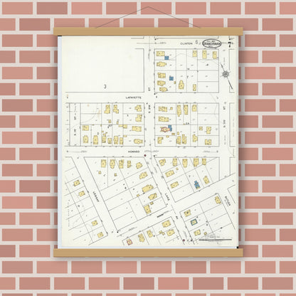 Old map wall art mockup — magnetic wood frame on brick wall — Sanborn Fire Insurance Map from Grand Haven, Ottawa County, Michigan (1920), Sheet #0007