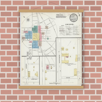 Old map wall art mockup — magnetic wood frame on brick wall — Sanborn Fire Insurance Map from Henderson, Vance County, North Carolina (1893) - Complete Map Set