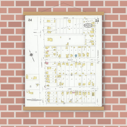 Old map wall art mockup — magnetic wood frame on brick wall — Sanborn Fire Insurance Map from Circleville, Pickaway County, Ohio (1927), Sheet #0024