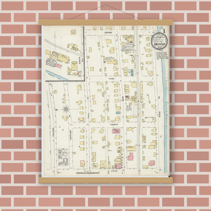 Old map wall art mockup — magnetic wood frame on brick wall — Sanborn Fire Insurance Map from Emlenton, Venango County, Pennsylvania (1897) - Complete Map Set