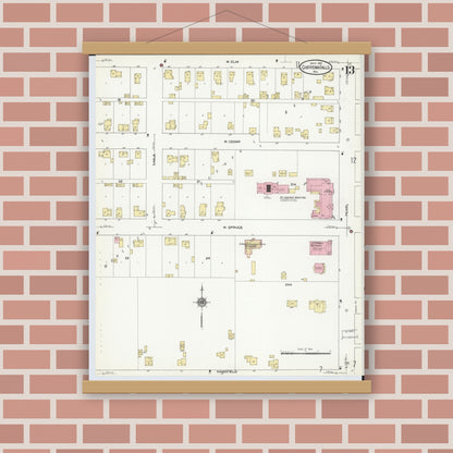 Old map wall art mockup — magnetic wood frame on brick wall — Sanborn Fire Insurance Map from Chippewa Falls, Chippewa County, Wisconsin (1910), Sheet #0013