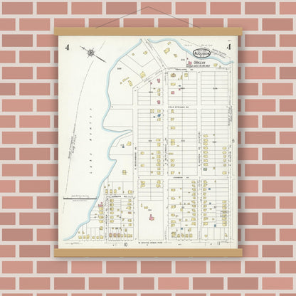 Old map wall art mockup — magnetic wood frame on brick wall — Sanborn Fire Insurance Map from Audubon, Camden County, New Jersey (1924), Sheet #0004