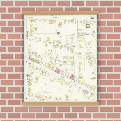 Old map wall art mockup — magnetic wood frame on brick wall — Sanborn Fire Insurance Map from Wilson, Wilson County, North Carolina (1913), Sheet #0012